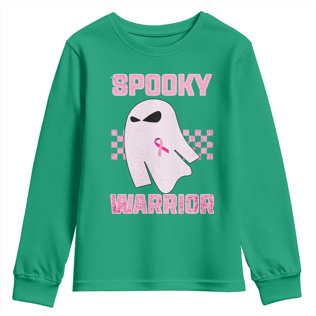Breast Cancer Halloween Youth Sweatshirt Ghost Wear Pink Ribbon Spooky Warrior - Wonder Print Shop