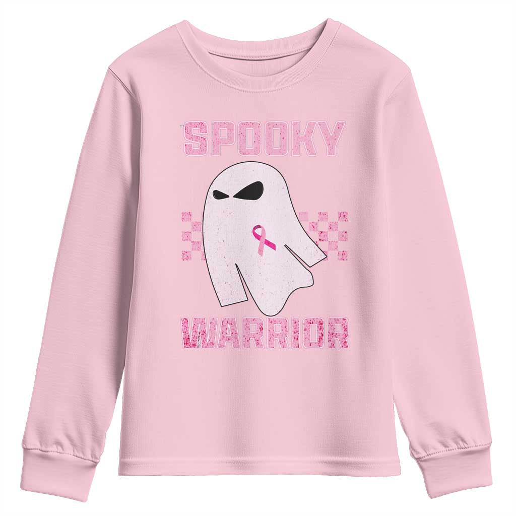Breast Cancer Halloween Youth Sweatshirt Ghost Wear Pink Ribbon Spooky Warrior - Wonder Print Shop
