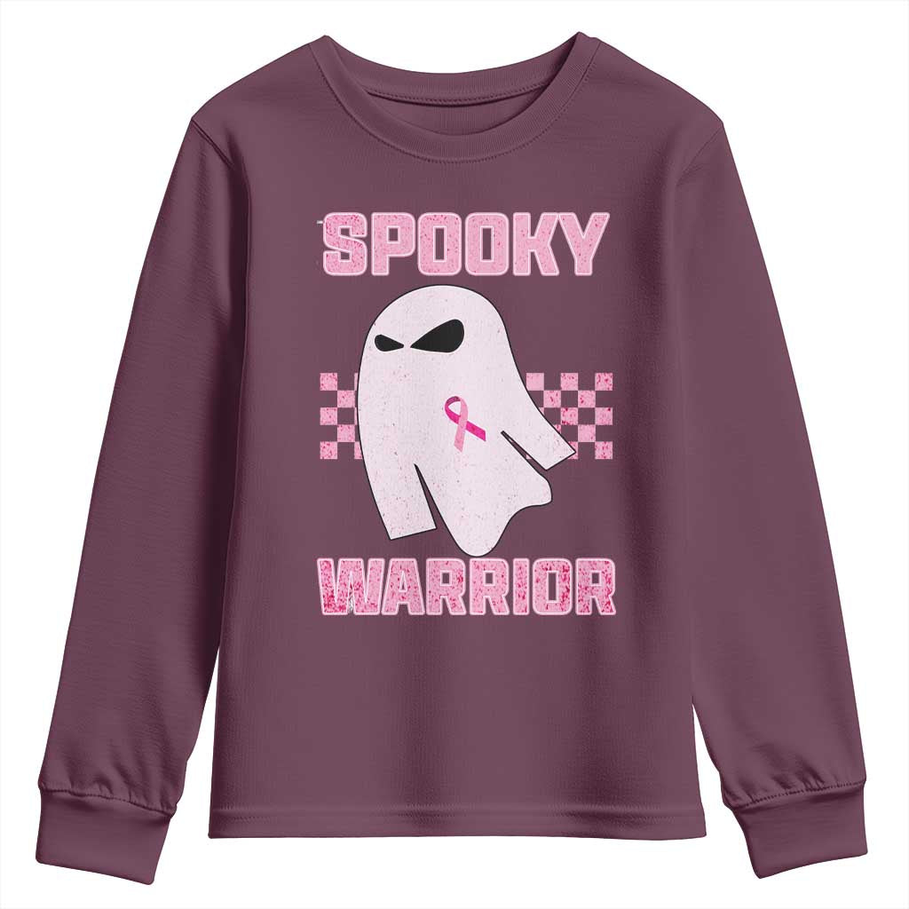 Breast Cancer Halloween Youth Sweatshirt Ghost Wear Pink Ribbon Spooky Warrior - Wonder Print Shop