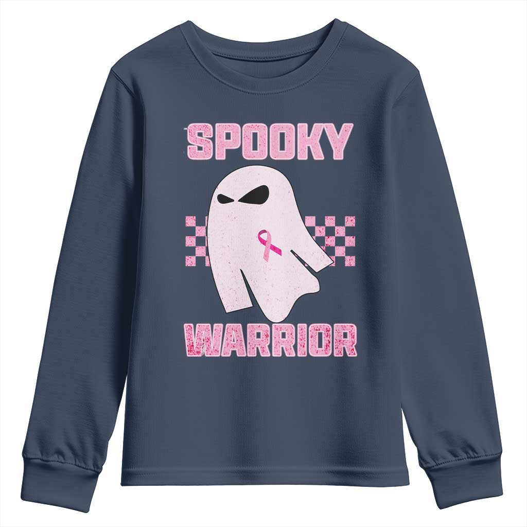 Breast Cancer Halloween Youth Sweatshirt Ghost Wear Pink Ribbon Spooky Warrior - Wonder Print Shop