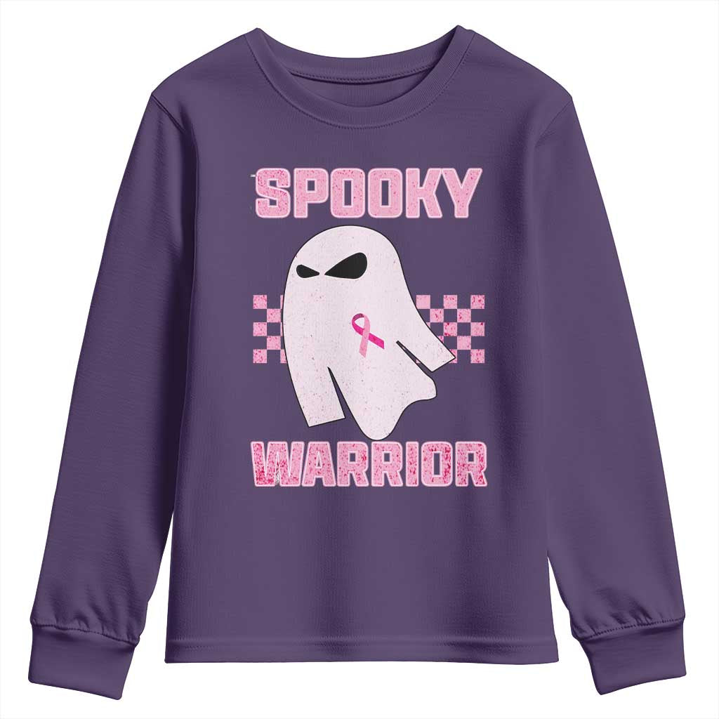 Breast Cancer Halloween Youth Sweatshirt Ghost Wear Pink Ribbon Spooky Warrior - Wonder Print Shop