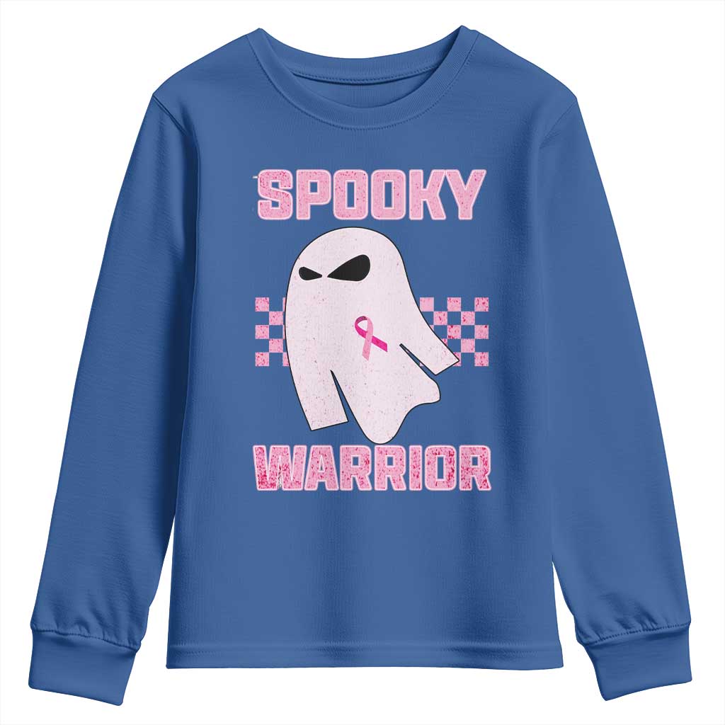 Breast Cancer Halloween Youth Sweatshirt Ghost Wear Pink Ribbon Spooky Warrior - Wonder Print Shop