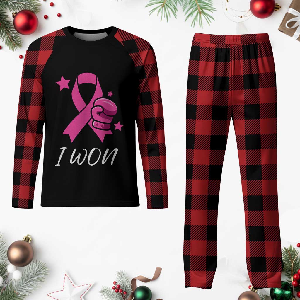 Pink Ribbon Plaid Pajama Set I Won Breast Cancer Awareness - Wonder Print Shop