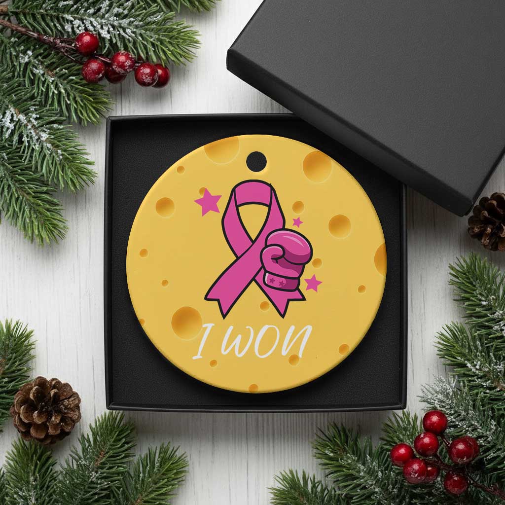 Pink Ribbon Ceramic Ornament I Won Breast Cancer Awareness - Wonder Print Shop