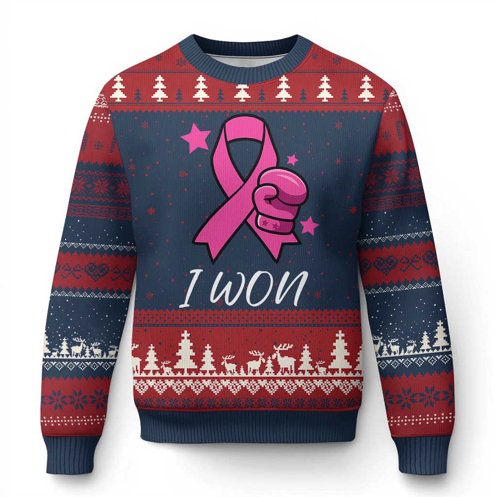 Pink Ribbon Ugly Christmas Sweater I Won Breast Cancer Awareness - Wonder Print Shop