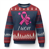 Pink Ribbon Ugly Christmas Sweater I Won Breast Cancer Awareness - Wonder Print Shop