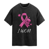 Pink Ribbon Washed Cotton T-Shirt I Won Breast Cancer Awareness