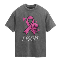 Pink Ribbon Washed Cotton T-Shirt I Won Breast Cancer Awareness