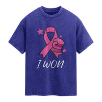 Pink Ribbon Washed Cotton T-Shirt I Won Breast Cancer Awareness