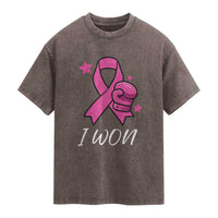 Pink Ribbon Washed Cotton T-Shirt I Won Breast Cancer Awareness
