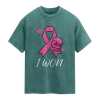 Pink Ribbon Washed Cotton T-Shirt I Won Breast Cancer Awareness