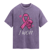 Pink Ribbon Washed Cotton T-Shirt I Won Breast Cancer Awareness