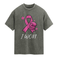 Pink Ribbon Washed Cotton T-Shirt I Won Breast Cancer Awareness