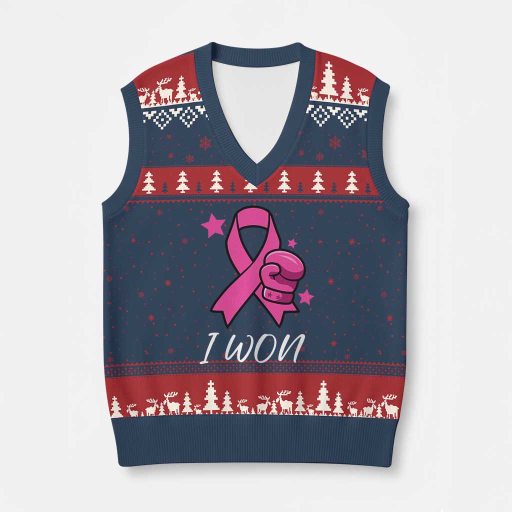 Pink Ribbon V-Neck Knit Sweater Vest I Won Breast Cancer Awareness - Wonder Print Shop