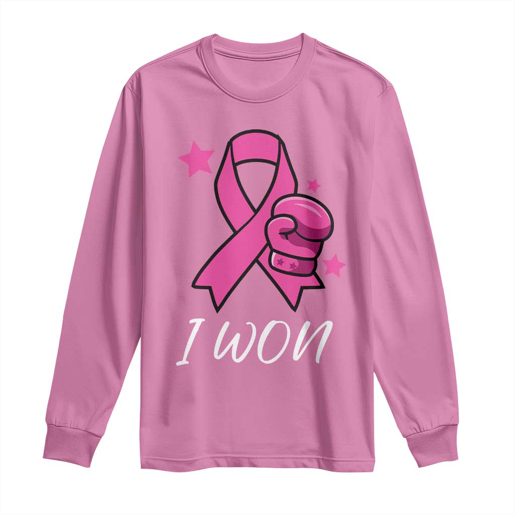 Pink Ribbon Long Sleeve Shirt I Won Breast Cancer Awareness - Wonder Print Shop