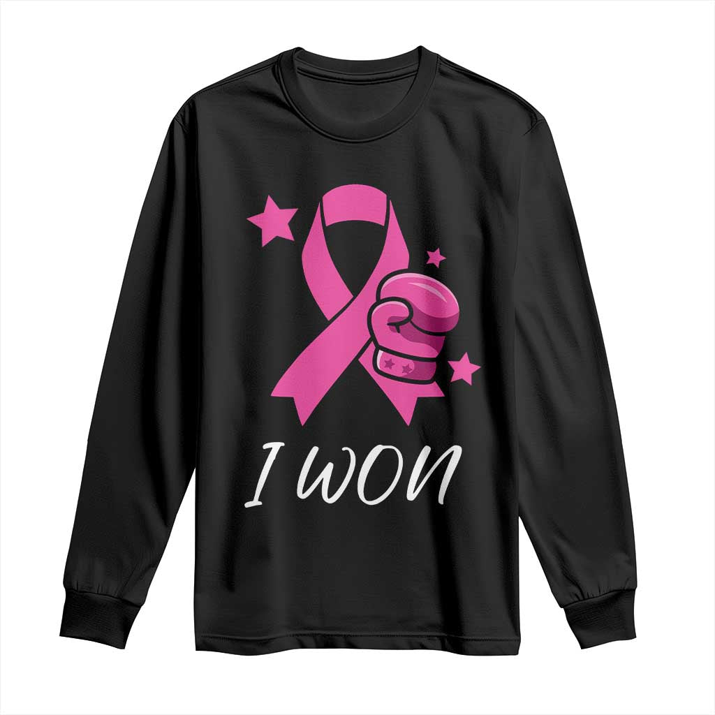 Pink Ribbon Long Sleeve Shirt I Won Breast Cancer Awareness - Wonder Print Shop