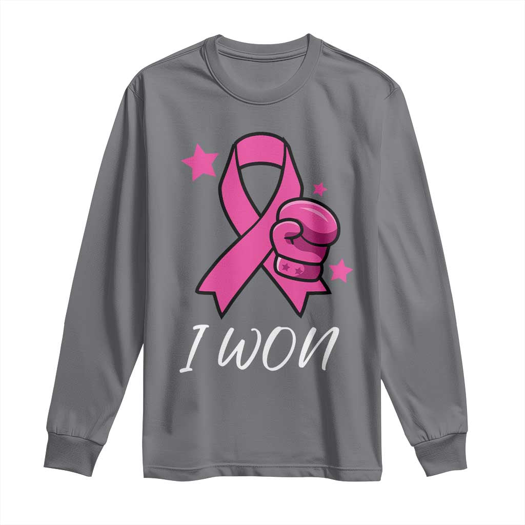 Pink Ribbon Long Sleeve Shirt I Won Breast Cancer Awareness - Wonder Print Shop
