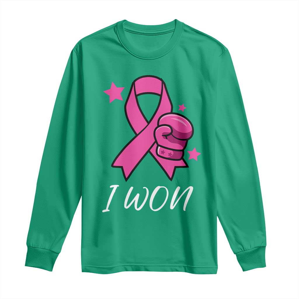 Pink Ribbon Long Sleeve Shirt I Won Breast Cancer Awareness - Wonder Print Shop