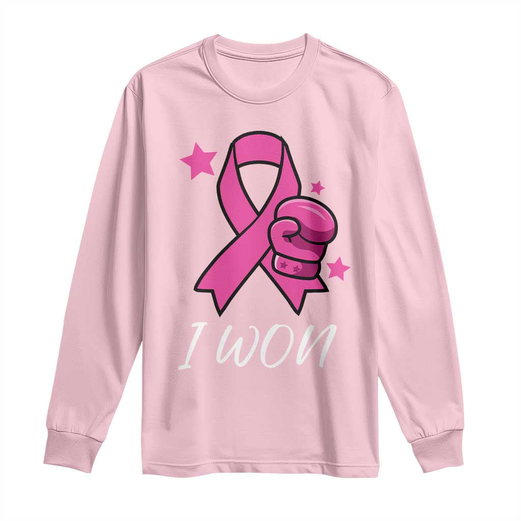 Pink Ribbon Long Sleeve Shirt I Won Breast Cancer Awareness - Wonder Print Shop