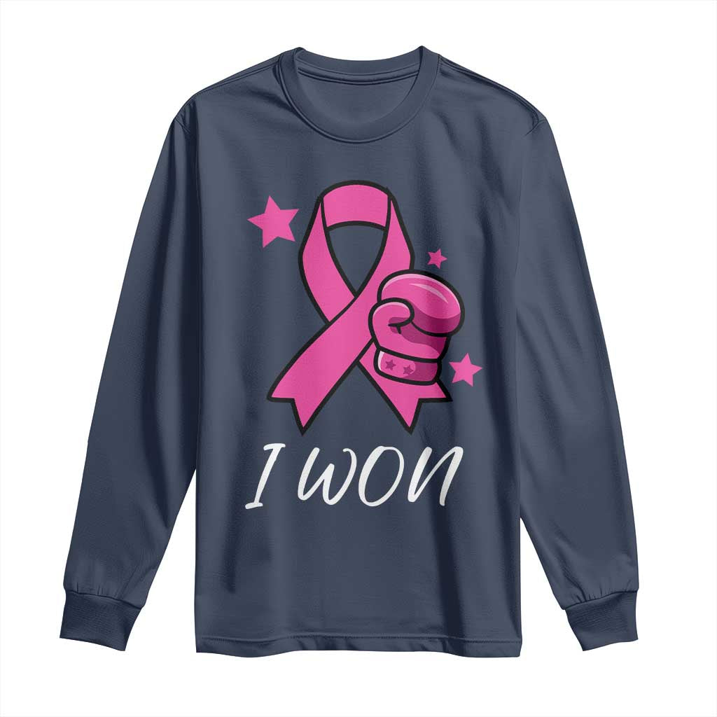 Pink Ribbon Long Sleeve Shirt I Won Breast Cancer Awareness - Wonder Print Shop