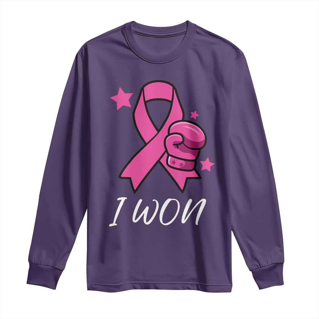 Pink Ribbon Long Sleeve Shirt I Won Breast Cancer Awareness - Wonder Print Shop