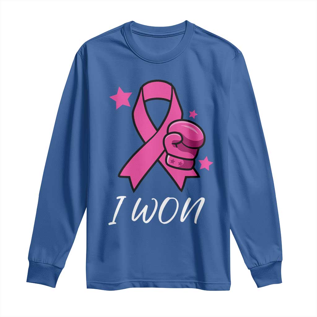 Pink Ribbon Long Sleeve Shirt I Won Breast Cancer Awareness - Wonder Print Shop