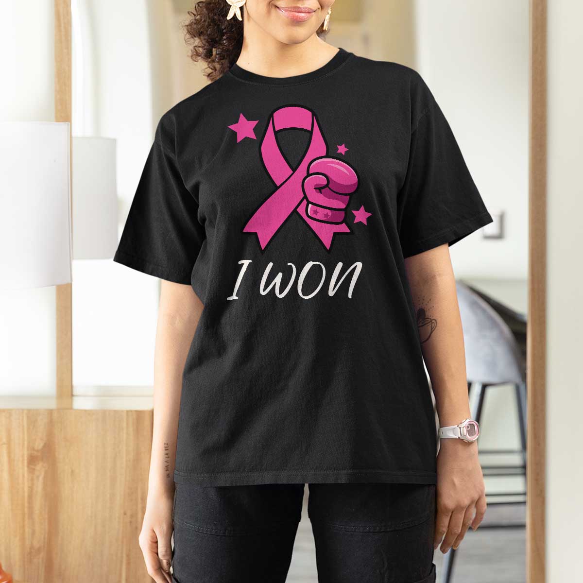 Pink Ribbon T Shirt For Women I Won Breast Cancer Awareness - Wonder Print Shop