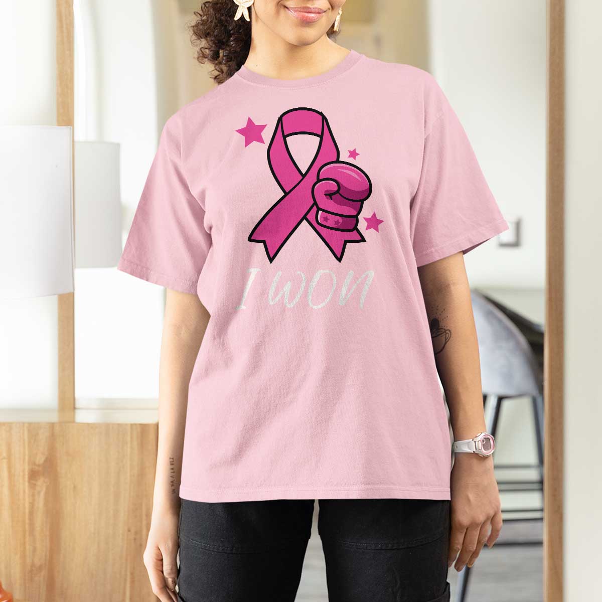 Pink Ribbon T Shirt For Women I Won Breast Cancer Awareness - Wonder Print Shop