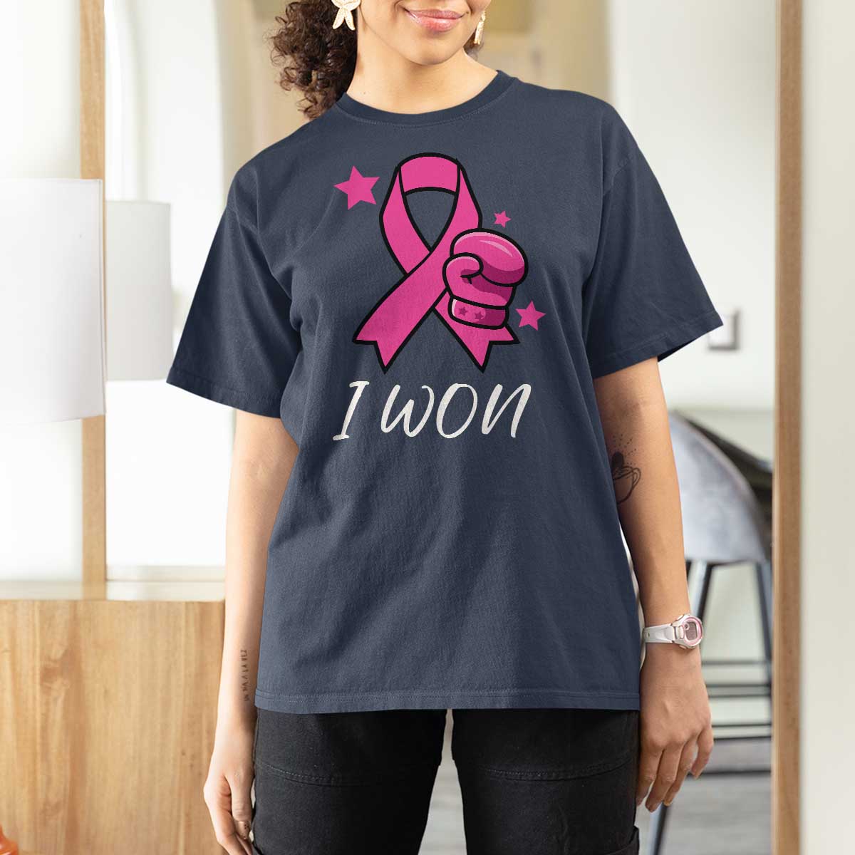 Pink Ribbon T Shirt For Women I Won Breast Cancer Awareness - Wonder Print Shop