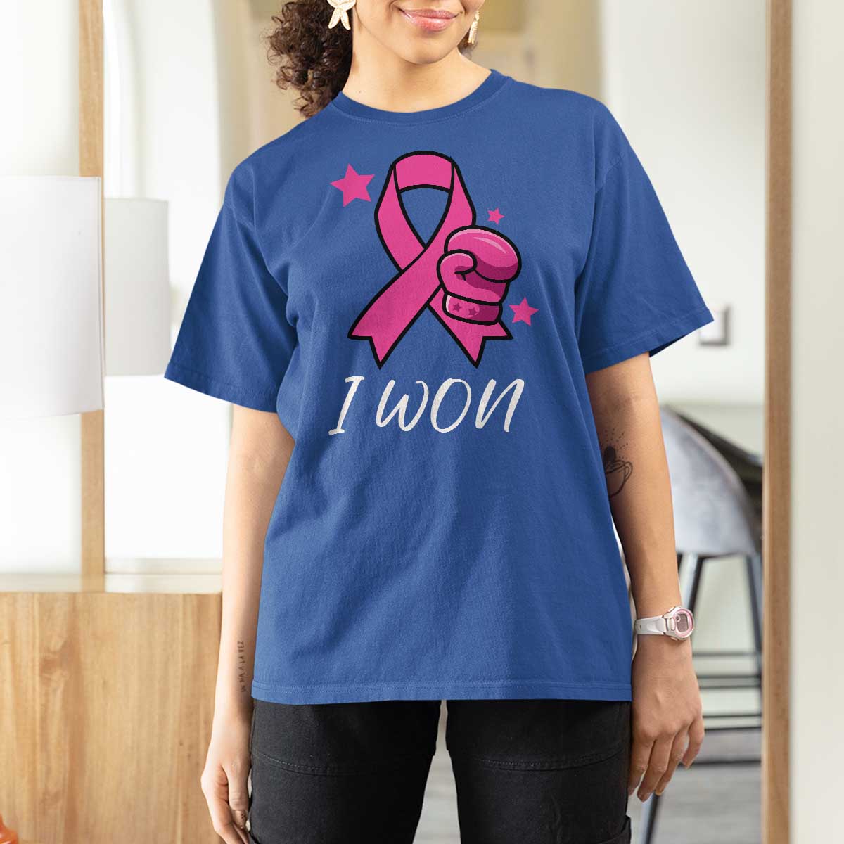 Pink Ribbon T Shirt For Women I Won Breast Cancer Awareness - Wonder Print Shop