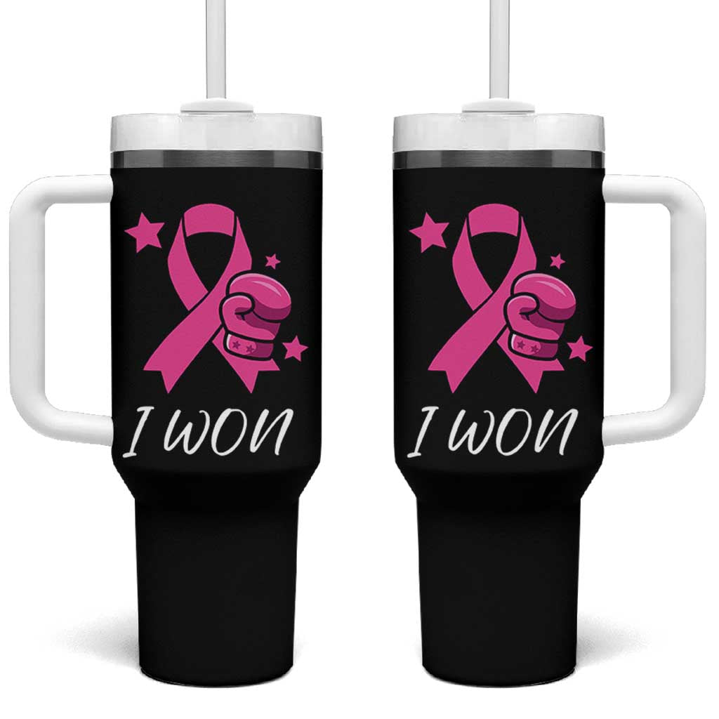 Pink Ribbon Tumbler With Handle I Won Breast Cancer Awareness - Wonder Print Shop