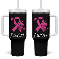 Pink Ribbon Tumbler With Handle I Won Breast Cancer Awareness - Wonder Print Shop