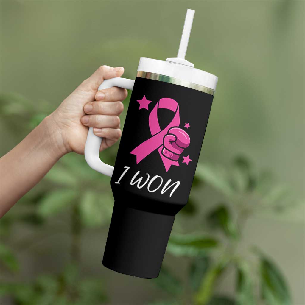 Pink Ribbon Tumbler With Handle I Won Breast Cancer Awareness - Wonder Print Shop