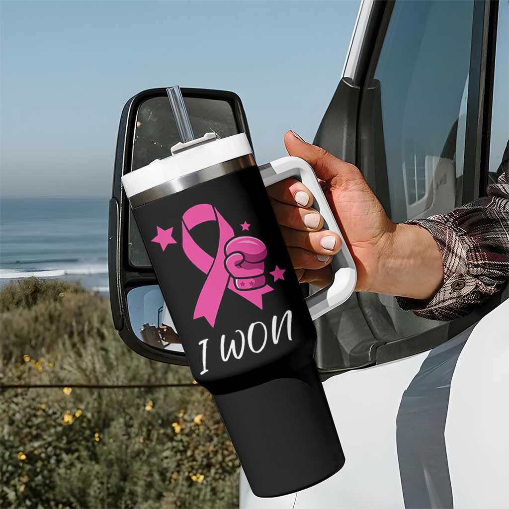 Pink Ribbon Tumbler With Handle I Won Breast Cancer Awareness - Wonder Print Shop