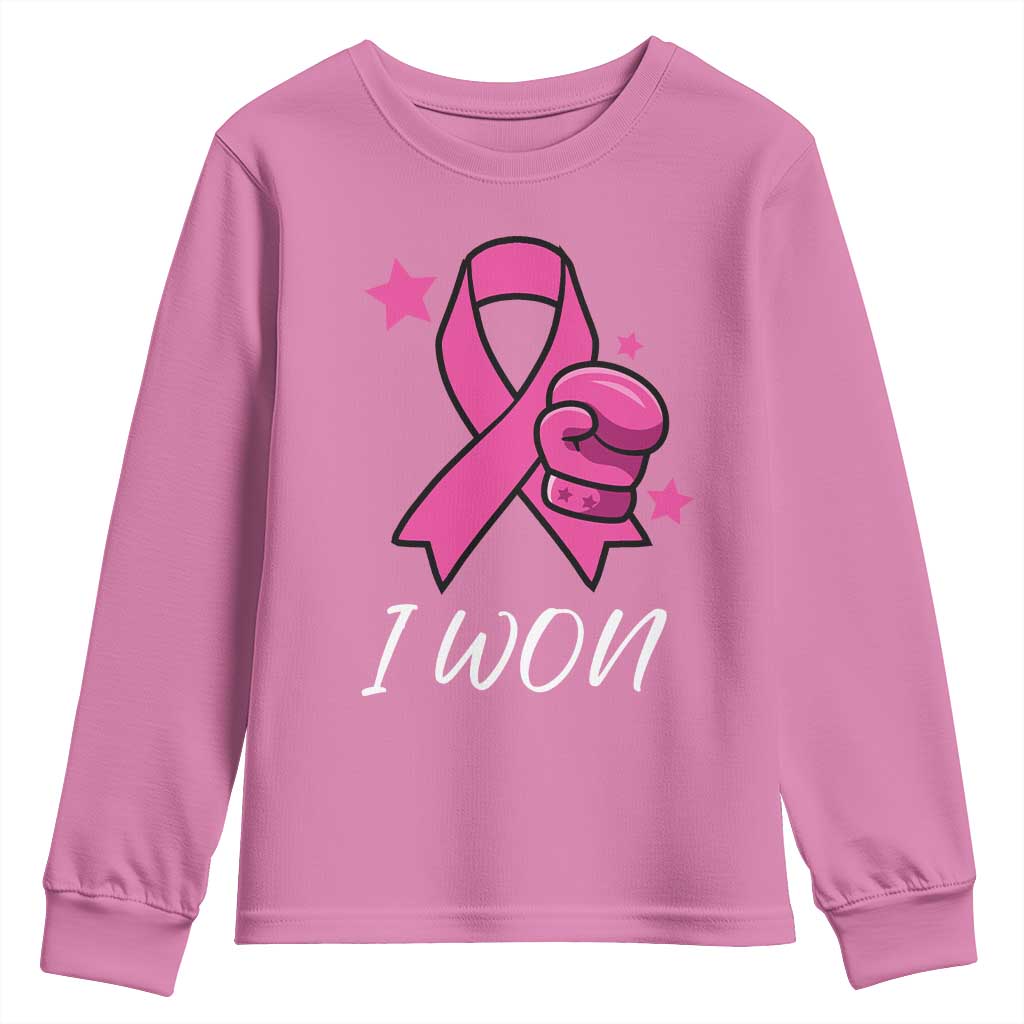 Pink Ribbon Youth Sweatshirt I Won Breast Cancer Awareness - Wonder Print Shop
