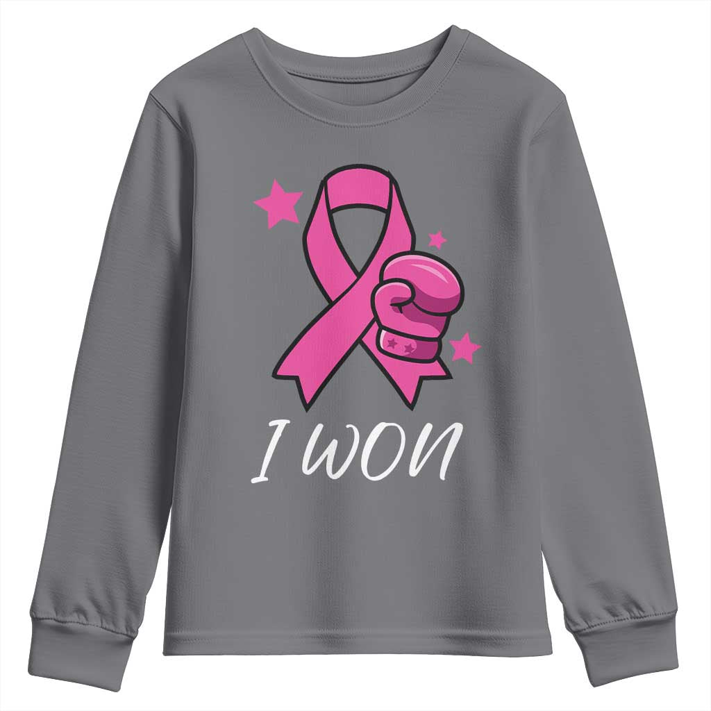 Pink Ribbon Youth Sweatshirt I Won Breast Cancer Awareness - Wonder Print Shop