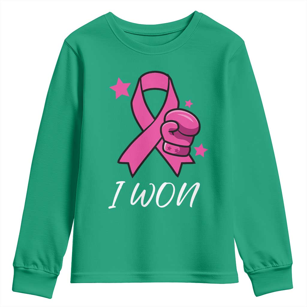 Pink Ribbon Youth Sweatshirt I Won Breast Cancer Awareness - Wonder Print Shop
