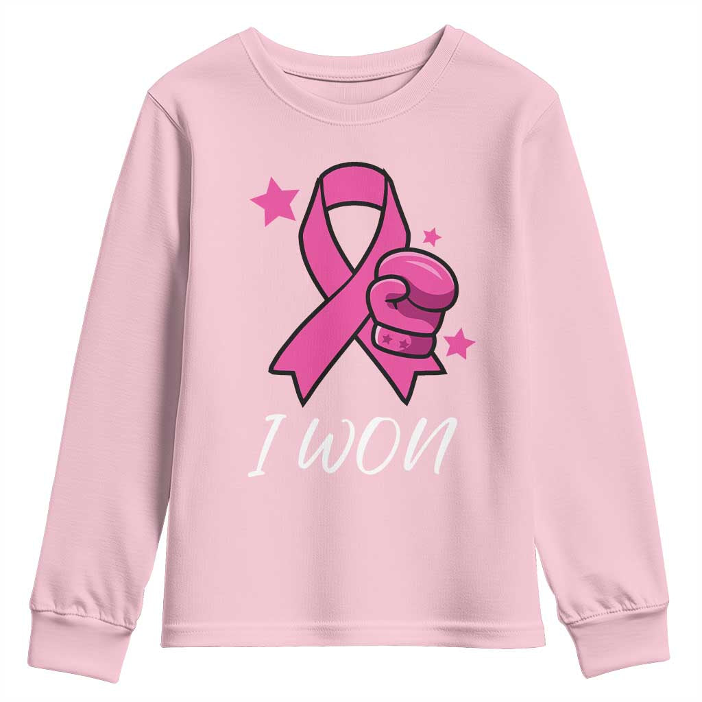 Pink Ribbon Youth Sweatshirt I Won Breast Cancer Awareness - Wonder Print Shop