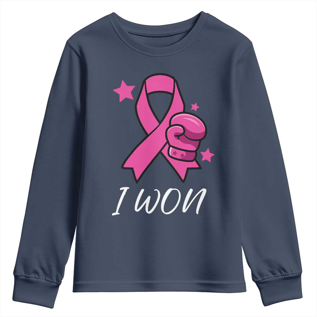 Pink Ribbon Youth Sweatshirt I Won Breast Cancer Awareness - Wonder Print Shop