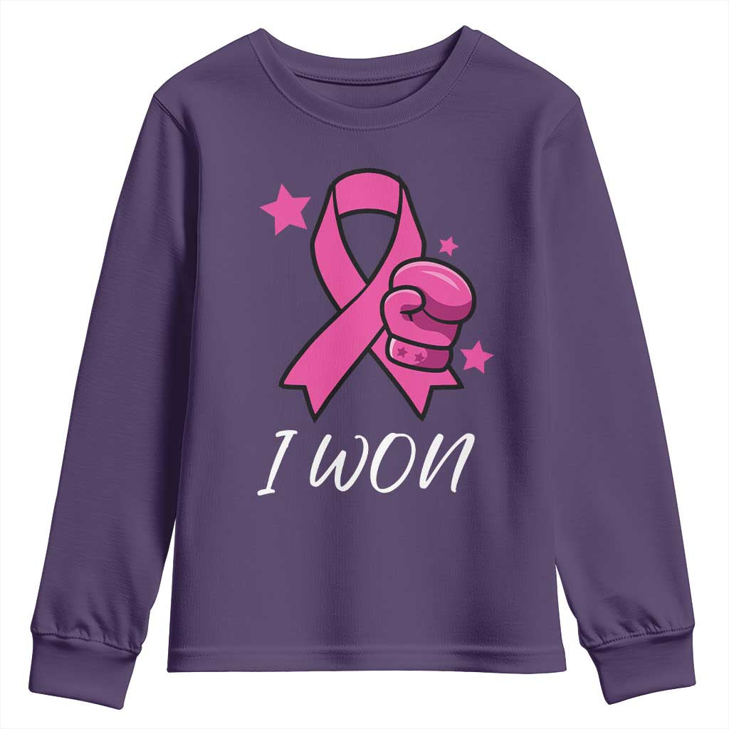 Pink Ribbon Youth Sweatshirt I Won Breast Cancer Awareness - Wonder Print Shop