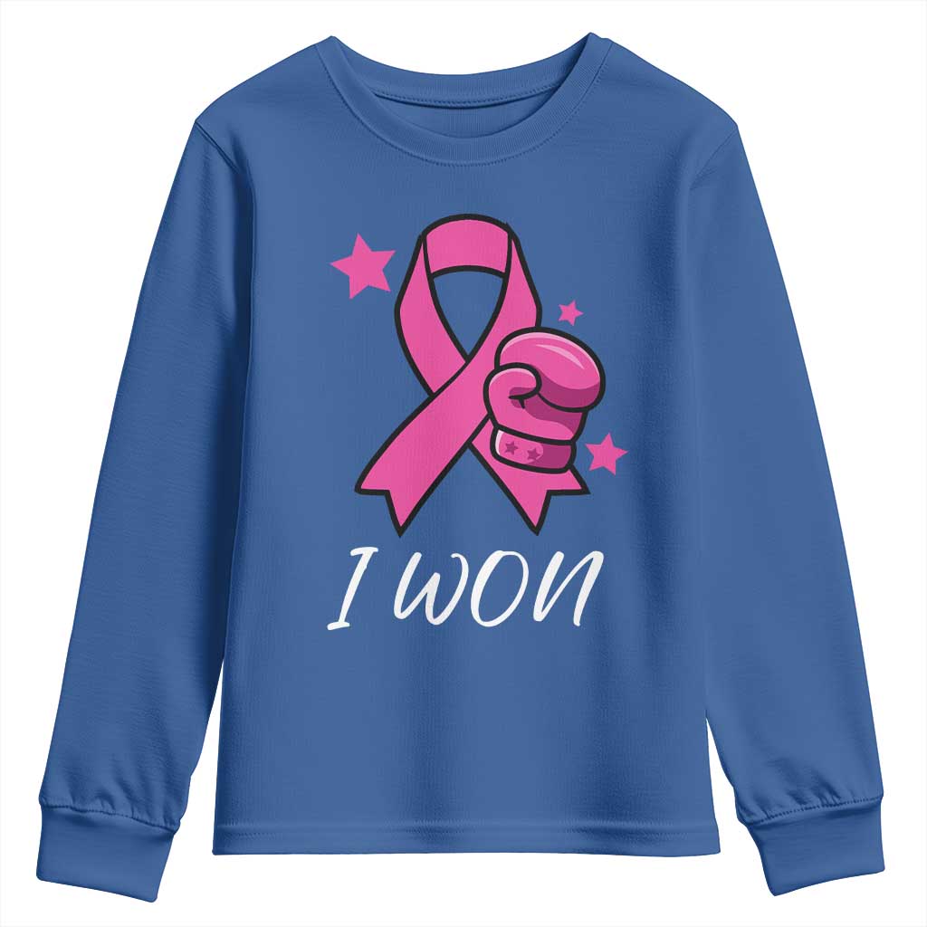 Pink Ribbon Youth Sweatshirt I Won Breast Cancer Awareness - Wonder Print Shop