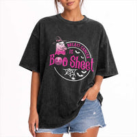 Breast Cancer Is Boo Sheet Washed Cotton T-Shirt October Ghost Pink Ribbon