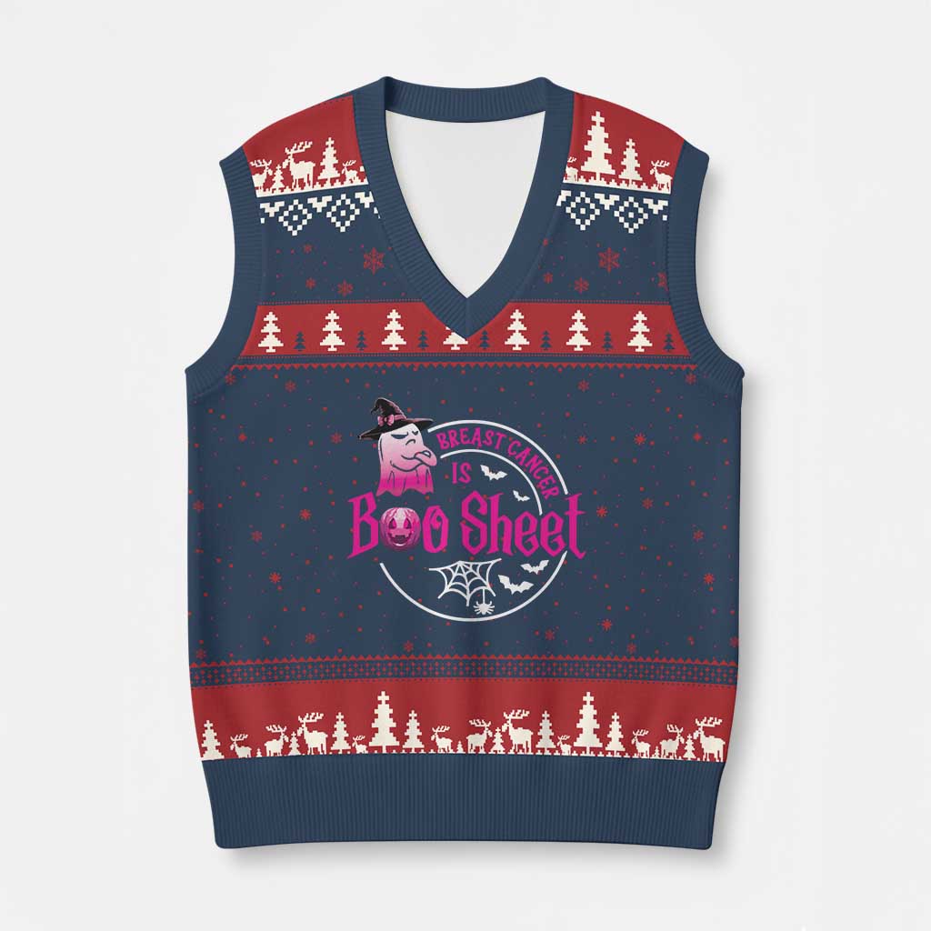 Breast Cancer Is Boo Sheet V-Neck Knit Sweater Vest October Ghost Pink Ribbon - Wonder Print Shop