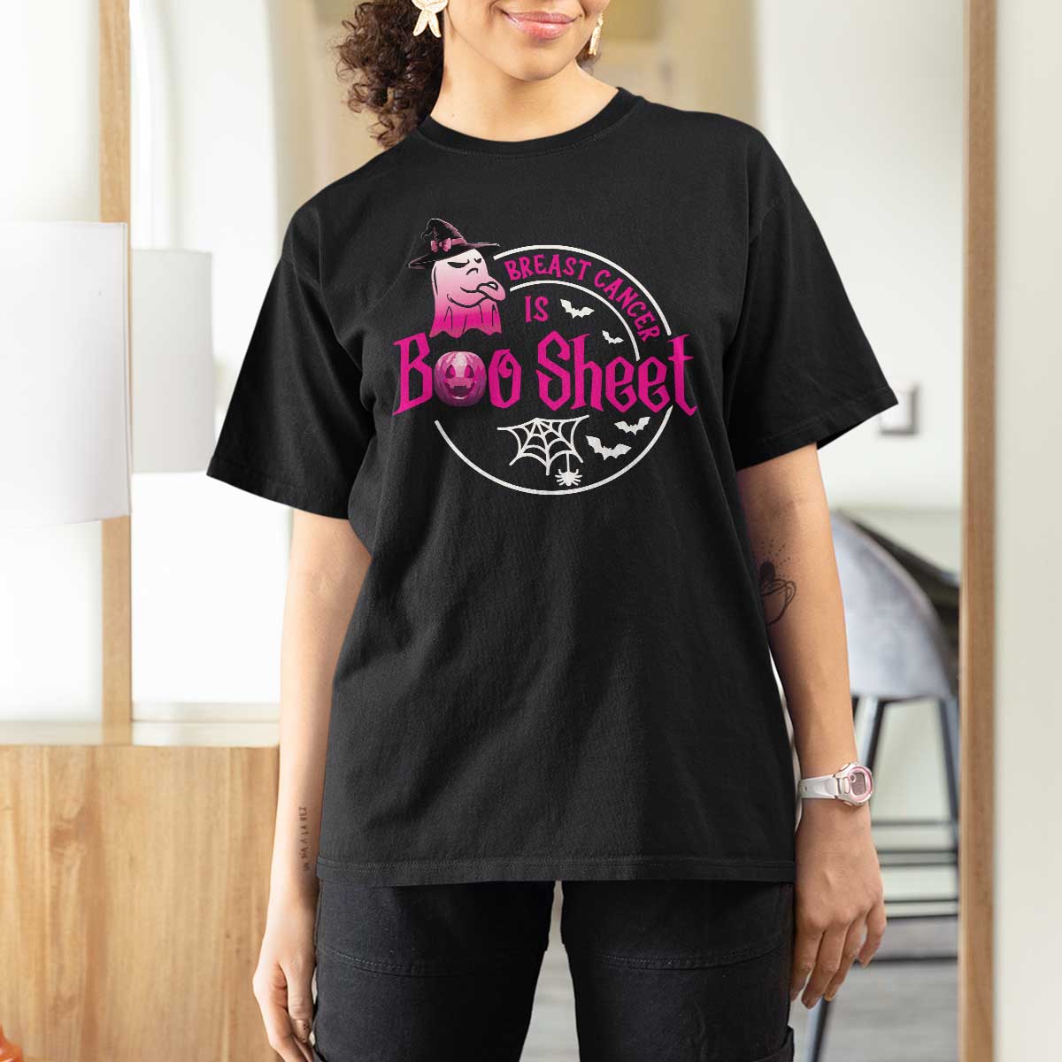 Breast Cancer Is Boo Sheet T Shirt For Women October Ghost Pink Ribbon - Wonder Print Shop