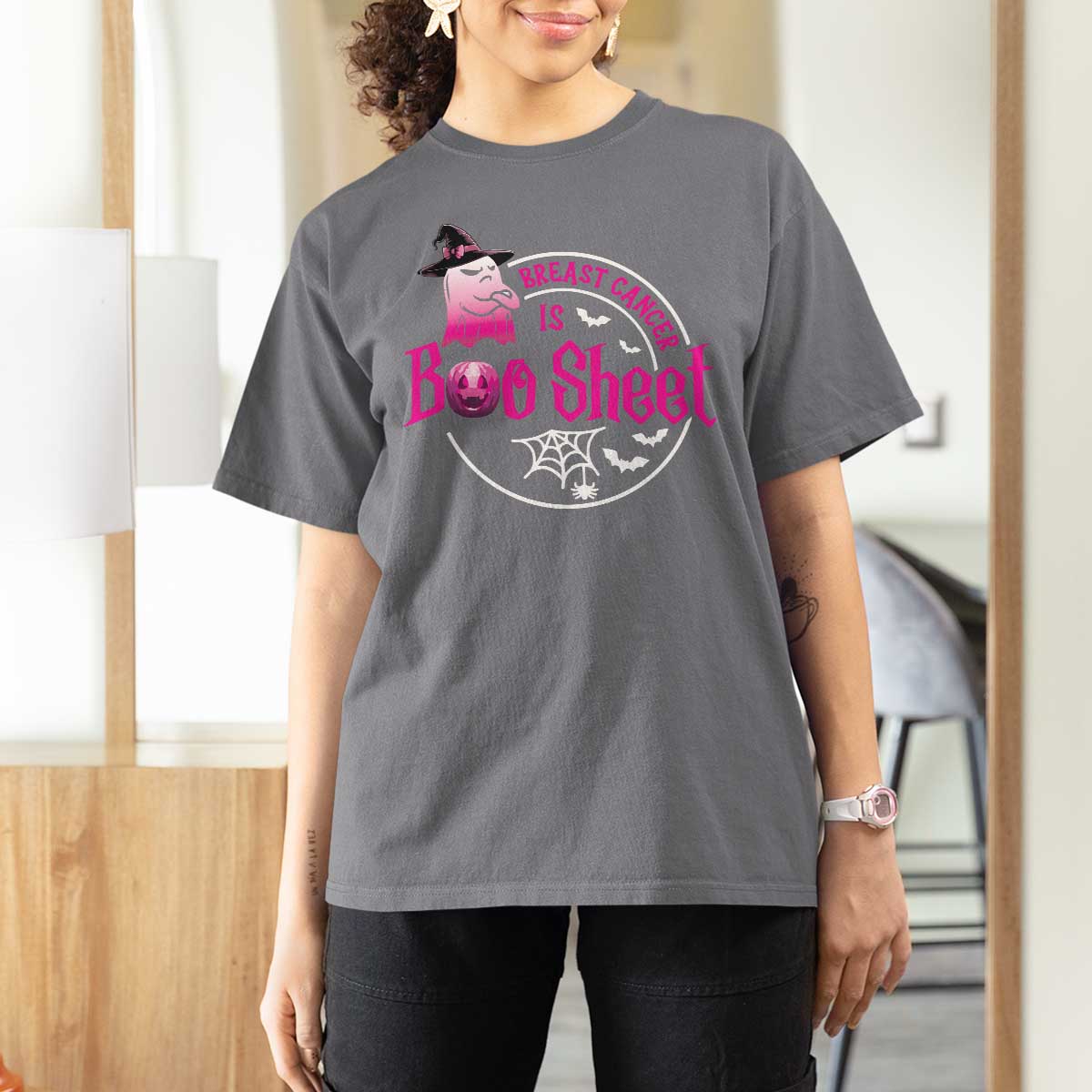 Breast Cancer Is Boo Sheet T Shirt For Women October Ghost Pink Ribbon - Wonder Print Shop