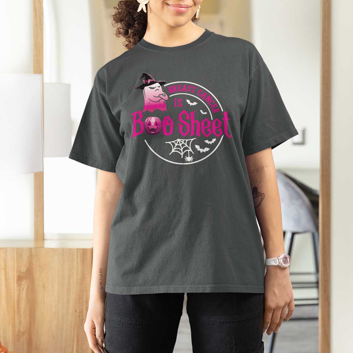Breast Cancer Is Boo Sheet T Shirt For Women October Ghost Pink Ribbon - Wonder Print Shop