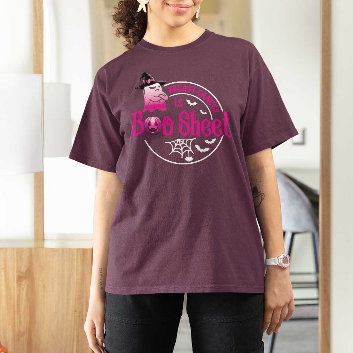 Breast Cancer Is Boo Sheet T Shirt For Women October Ghost Pink Ribbon - Wonder Print Shop