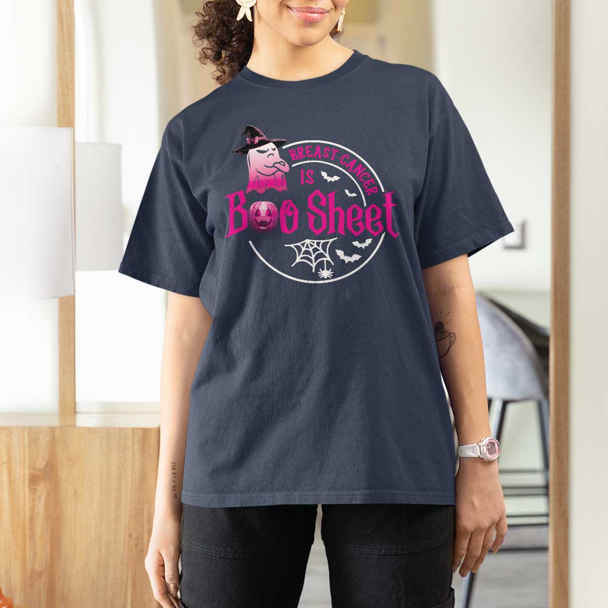 Breast Cancer Is Boo Sheet T Shirt For Women October Ghost Pink Ribbon - Wonder Print Shop