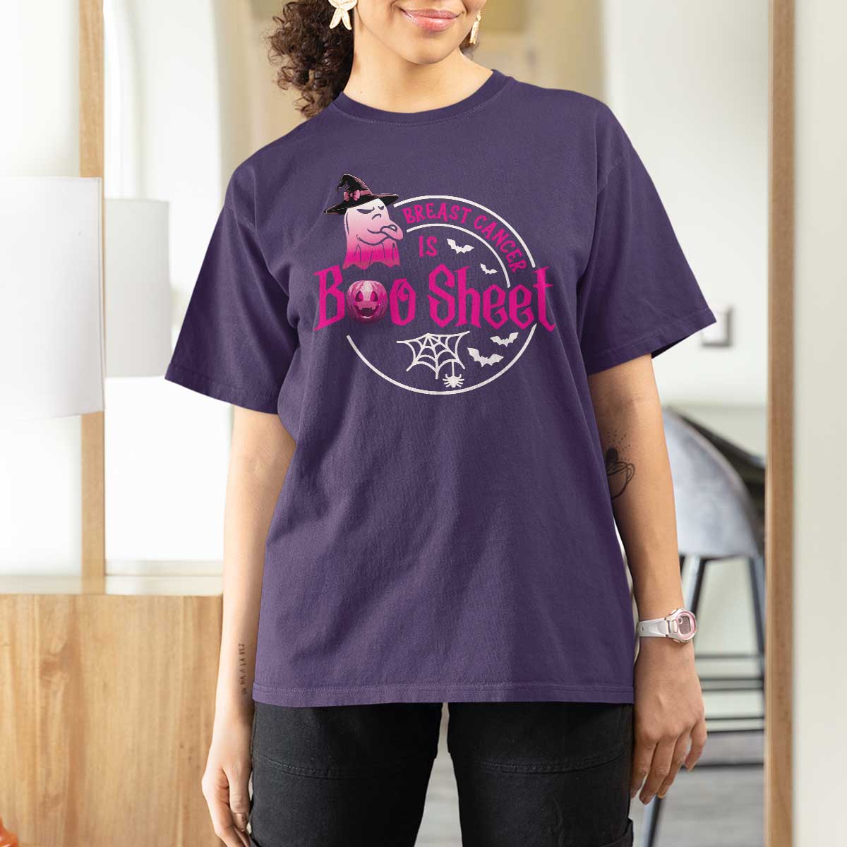 Breast Cancer Is Boo Sheet T Shirt For Women October Ghost Pink Ribbon - Wonder Print Shop