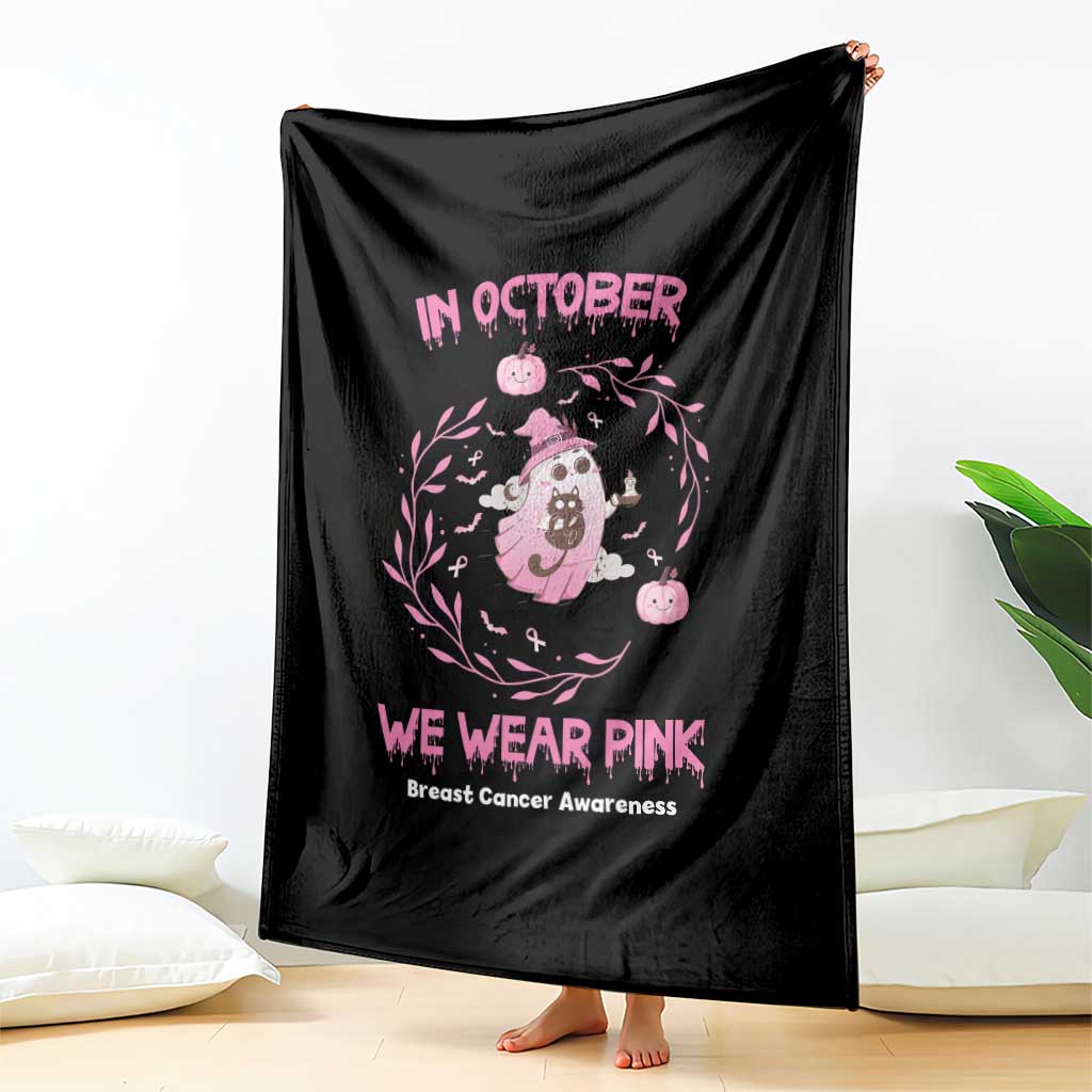 Breast Cancer Halloween Throw Blanket In October Ghost Wear Pink Black Cat - Wonder Print Shop